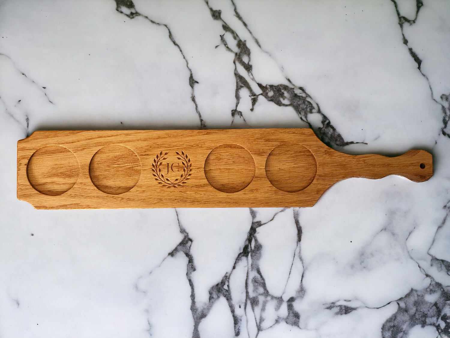 Bourbon Flight Board with Custom Engraving, White Oak Tasting Tray, Beer Tasting Sampler