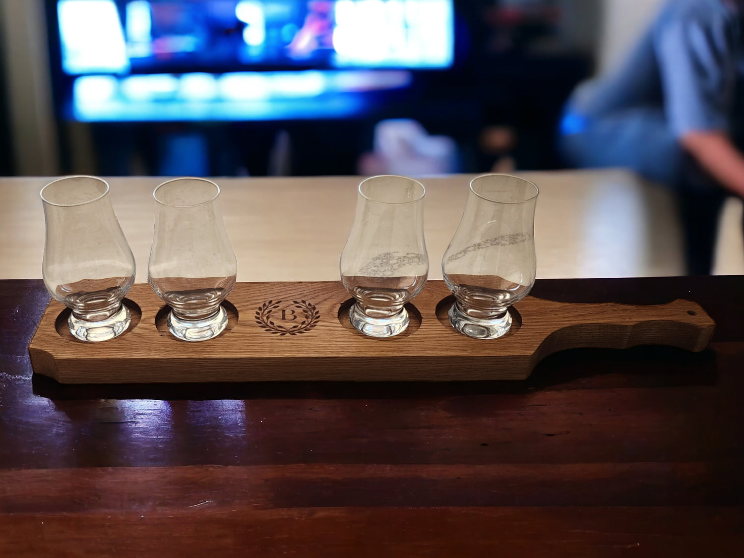 Bourbon Flight Board with Custom Engraving, White Oak Tasting Tray, Beer Tasting Sampler