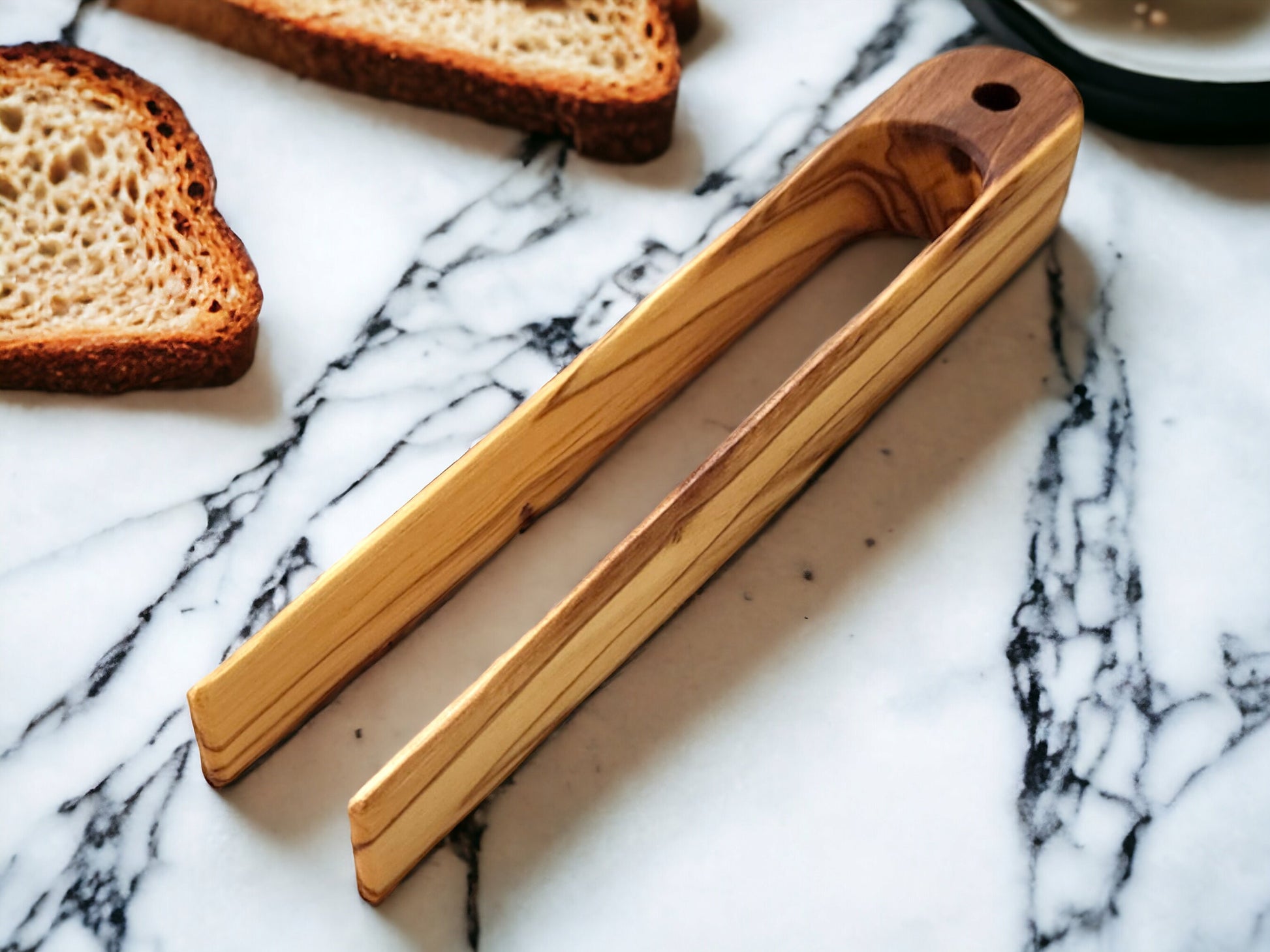 Toast Tongs Olive Wood, Handmade Kitchen Utensil, Natural Wooden Bread Tongs, Eco-Friendly, Rustic Design