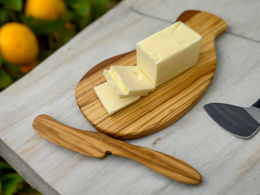 Olive Wood Butter Dish and Knife Set, Handmade Set, Sustainable Kitchen Accessories, Small Butter Server, Eco-Friendly Gift