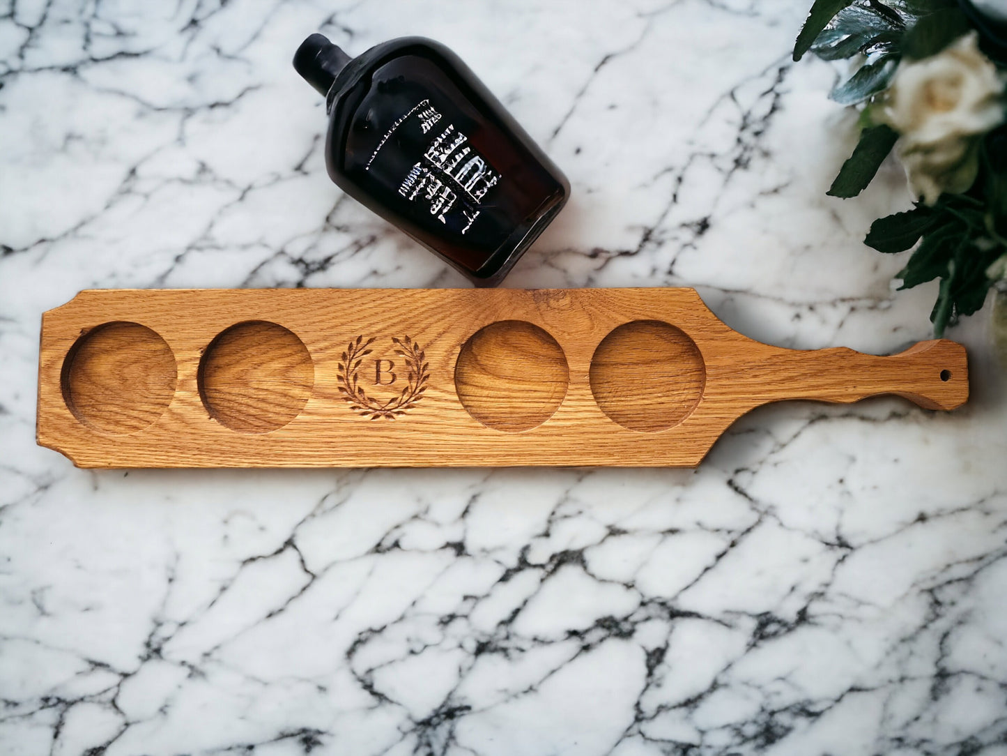 Bourbon Flight Board with Custom Engraving, White Oak Tasting Tray, Beer Tasting Sampler